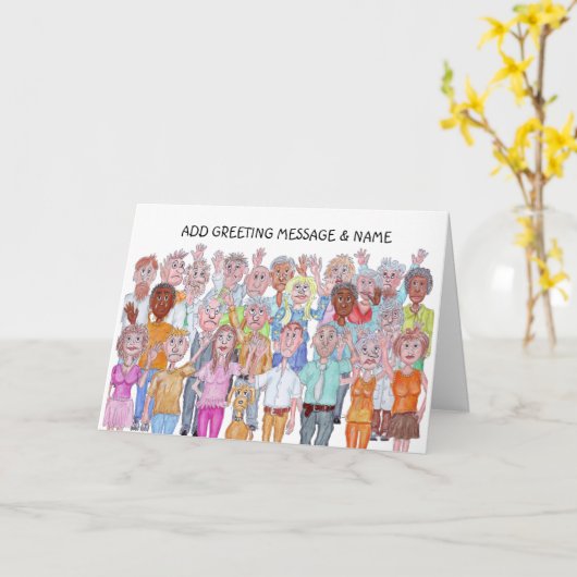 さよならカードを振る人の風刺画 カード (黄色い花)