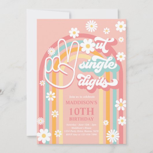 さよならシングルディジット ボヘミアンレインボー 10歳の誕生日 招待状 (正面)