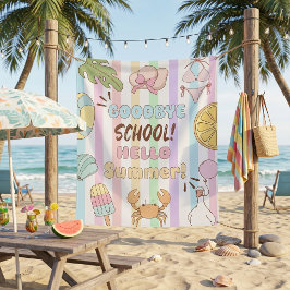 さよなら学校 こんにちは夏のパーティー ストライプ タペストリー