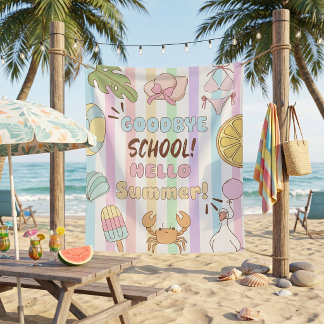 さよなら学校 こんにちは夏のパーティー ストライプ タペストリー
