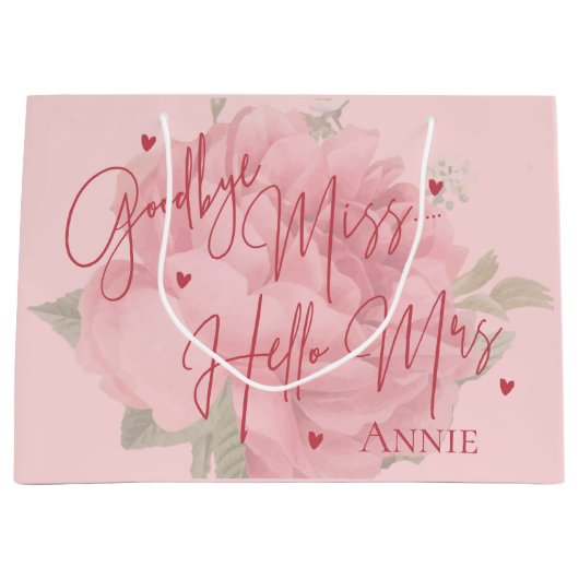 さよなら恋しく思Hello Mrs.ピンクフローラブライダルシャワー ラージペーパーバッグ (正面)