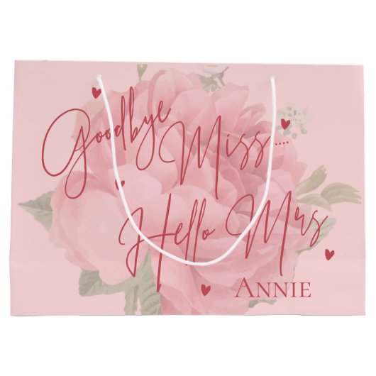 さよなら恋しく思Hello Mrs.ピンクフローラブライダルシャワー ラージペーパーバッグ (裏面)