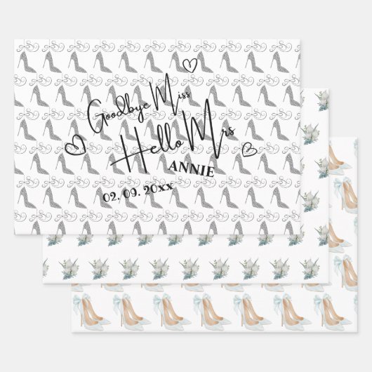 さよなら恋しく思Hello Mrs.ブライダルシャワーホワイト ラッピングペーパーシート (セット)