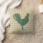 さらさのオンドリのギンガムパターン青い黄色緑 クッション (ブランケット)