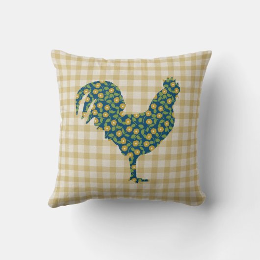 さらさのオンドリのギンガムパターン青い黄色緑 クッション (裏面)