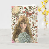 さらさの花柄パターンを持つヴィンテージの女性 カード (黄色い花)