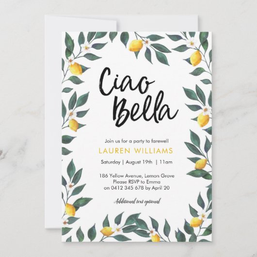 さらばパーティの招待状レモンツ葉リー 招待状 (正面)