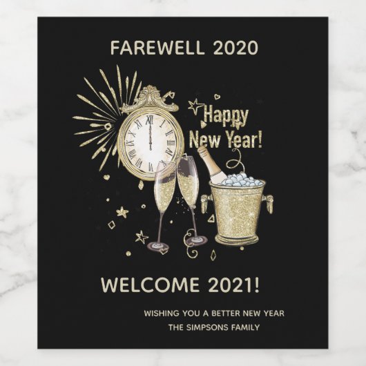 さらば2020 Welcome 2021新年の金ゴールド ワインラベル (シングルラベル)