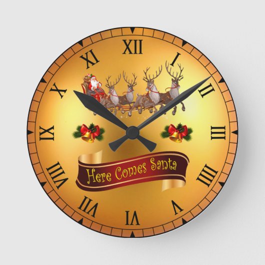 さら来にサンタとトナカイ ラウンド壁時計 (正面)