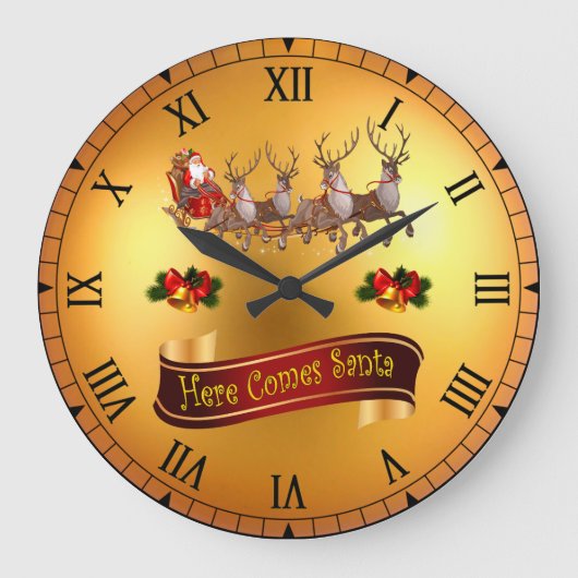 さら来にサンタとトナカイ ラージ壁時計 (正面)
