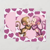 さるがバレンタインのハートをキスするラブカード シーズンカード (正面/裏面)