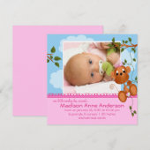 さるの赤ちゃん 女の子 フォトお知らせ 案内状 (正面/裏面)