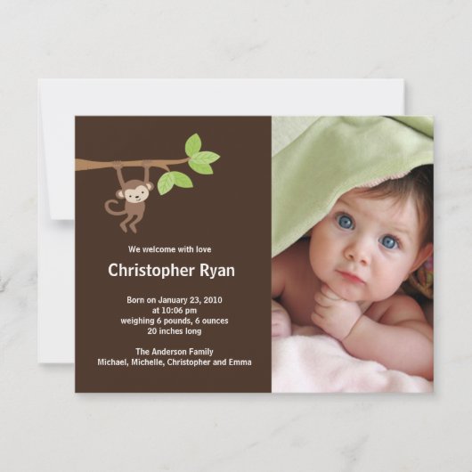 さるの赤ちゃん 男の子 誕生写真のお知らせ 案内状 (正面)