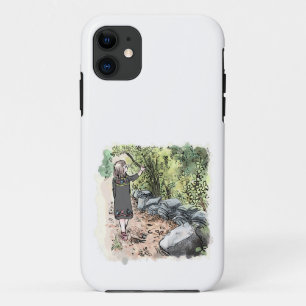 されいいじ 古い瓦が積んである日本の田舎の自然道を歩く女性の水彩イラスト iPhone 11 ケース