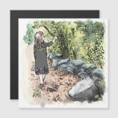 されいいじ 古い瓦が積んである田舎の自然道を歩く女性の水彩イラスト (正面/裏面)