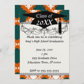 さわやかなオレンジターコイズホワイトのダマスク柄 招待状 (正面/裏面)