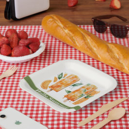 さわやかなオレンジ色のポップスル、こんにちはサマー ペーパープレート