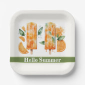 さわやかなオレンジ色のポップスル、こんにちはサマー ペーパープレート (正面)