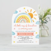 さわやかなサンシャイン レインボー アーチ ベビーシャワー 招待状 (スタンド正面)