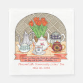 さわやかなティーポットとチューリップコーラルティーパーティー スタンダードランチョンナプキン (正面)