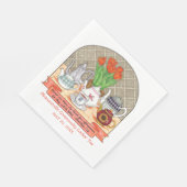 さわやかなティーポットとチューリップコーラルティーパーティー スタンダードランチョンナプキン (角)