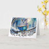 さわやかなフクロウがビッグブックリカバリー記念日を読んでいる カード (黄色い花)