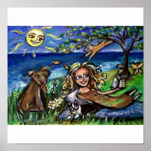 さわやかな夏の犬の日のビーチ ポスター (正面)