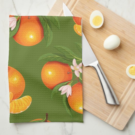 さわやかな大きなオレンジのパターン キッチンタオル (四つ折り)
