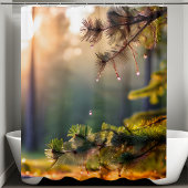 さわやかな松の木の水が森の背景をドロップ シャワーカーテン