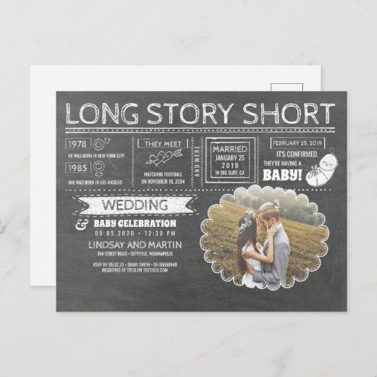 ざっくり言うと 結婚と赤ちゃんのお祝い 案内ポストカード (正面/裏面)