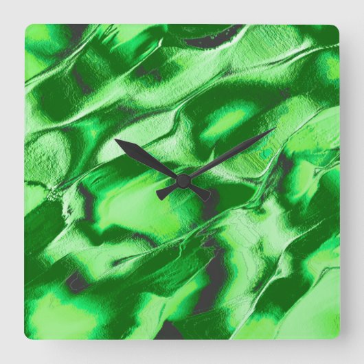 ざらざらしたメタリックグリーンダンズスケッチ スクエア壁時計 (正面)