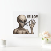 ざらざらした出会い：エイリアン挨拶 スクエア壁時計 (ホーム)