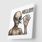 ざらざらした出会い：エイリアン挨拶 スクエア壁時計 (傾斜)