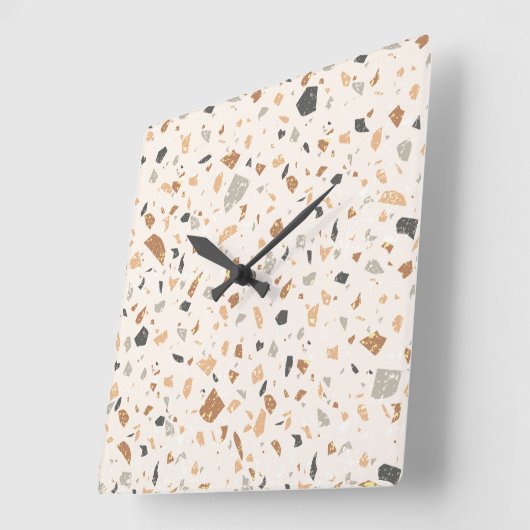 ざらざらした色のテラゾテクスチャのシームレスなパターン スクエア壁時計 (傾斜)
