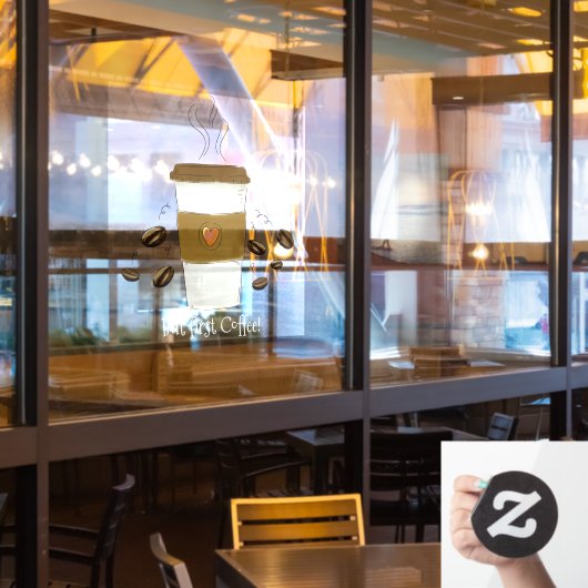 しかおもしろいし、最初のコーヒー豆のコーヒーカップに行く ウィンドウサイン (レストラン窓)