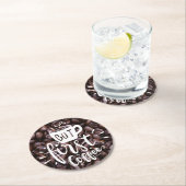 しかしファースト引用文白いタイポグラフィ豆  ラウンドペーパーコースター (インサイチュ)