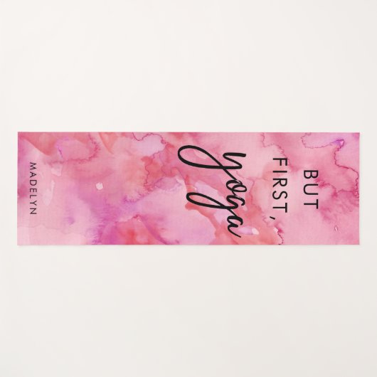 しかし最初に、ヨガ|のピンクの水彩画および原稿 ヨガマット (正面(横))