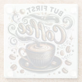 しかし最初のコーヒーアート – スタイリッシュ金ゴールドデザイン ガラスコースター (裏面)