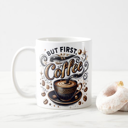 しかし最初のコーヒーアート – スタイリッシュ金ゴールドデザイン コーヒーマグカップ (ドーナツ)