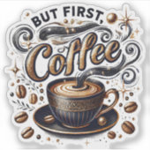 しかし最初のコーヒーアート – スタイリッシュ金ゴールドデザイン シール (正面)