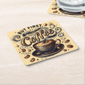 しかし最初のコーヒーアート – スタイリッシュ金ゴールドデザイン スクエアペーパーコースター (アングル)