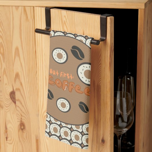 しかし最初のコーヒー霜の付いたドーナツ茶色 キッチンタオル (三つ折り)