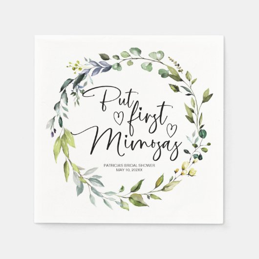 しかし最初のミモサスブライダルシャワー スタンダードカクテルナプキン (正面)
