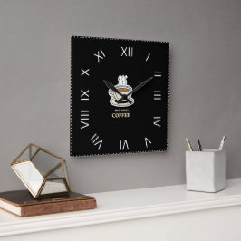 しかし、まず、コーヒーコおもしろいーヒー愛好家 スクエア壁時計