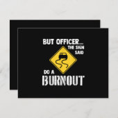 しかし、サインの士官はバーンアウトを行う – 車おもしろい 出欠カード (正面/裏面)