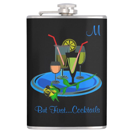 しかし、ファーストカクテル飲む引用文モノグラム フラスク (正面)