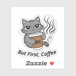 しかし、最初に、コーヒー – パーソナライズされた猫好き シール