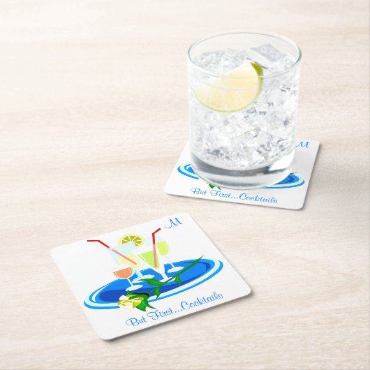 しかし、最初のカクテルを飲む引用文おもしろいユーモア スクエアペーパーコースター (インサイチュ)