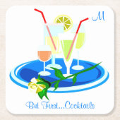 しかし、最初のカクテルを飲む引用文おもしろいユーモア スクエアペーパーコースター (正面)