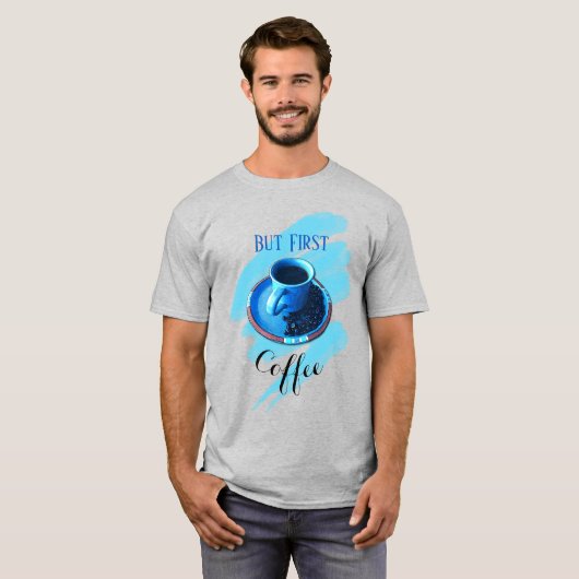 しかし、最初のコーヒーコーヒーカップソーサー豆 Tシャツ (正面フル)